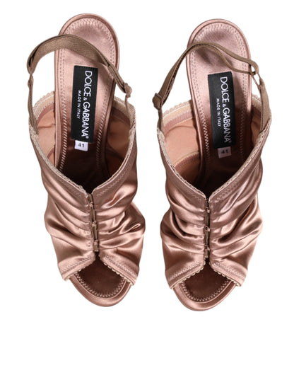 Dolce & Gabbana Bronze Satin Ruched Slingback Sandals