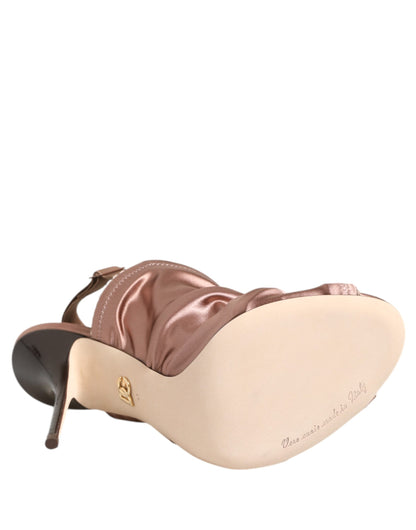 Dolce & Gabbana Bronze Satin Ruched Slingback Sandals
