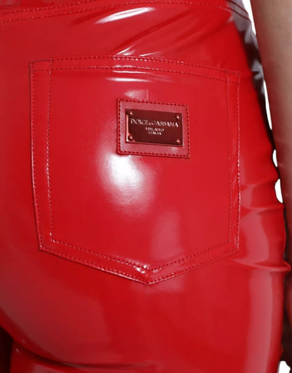 Dolce & Gabbana Red High Waist Skinny Trouser Shiny Pants