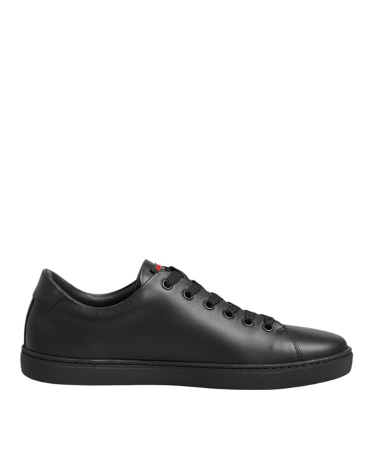 Dolce & Gabbana Black Leather Crystal Heart Low Top Sneakers