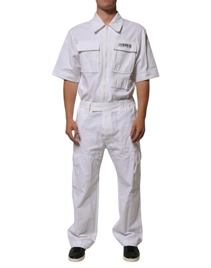 Dolce & Gabbana White Barcode Patch Utility Zip Jumpsuit for Men