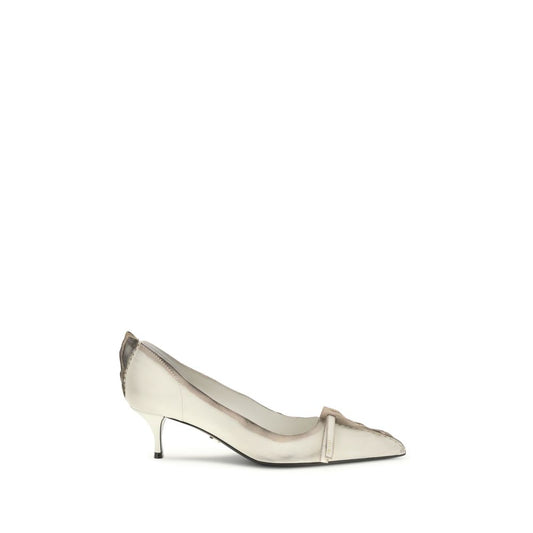 Prada White Antique Leather Pumps