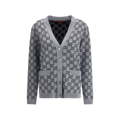 Gucci Long Sleeve V-Neck Cardigan Fine Wool with GG Tub