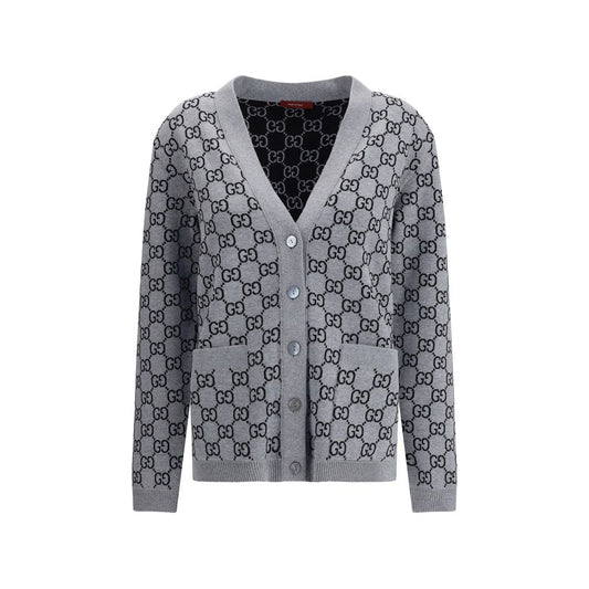 Gucci Long Sleeve V-Neck Cardigan Fine Wool with GG Tub