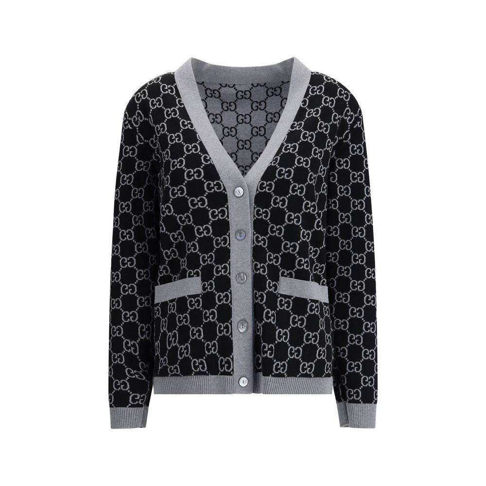 Gucci Long Sleeve V-Neck Cardigan Fine Wool with GG Tub