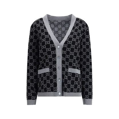 Gucci Long Sleeve V-Neck Cardigan Fine Wool with GG Tub