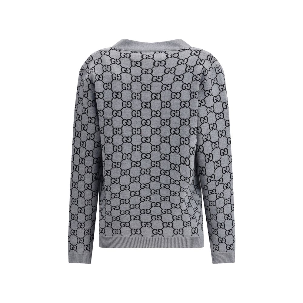 Gucci Long Sleeve V-Neck Cardigan Fine Wool with GG Tub