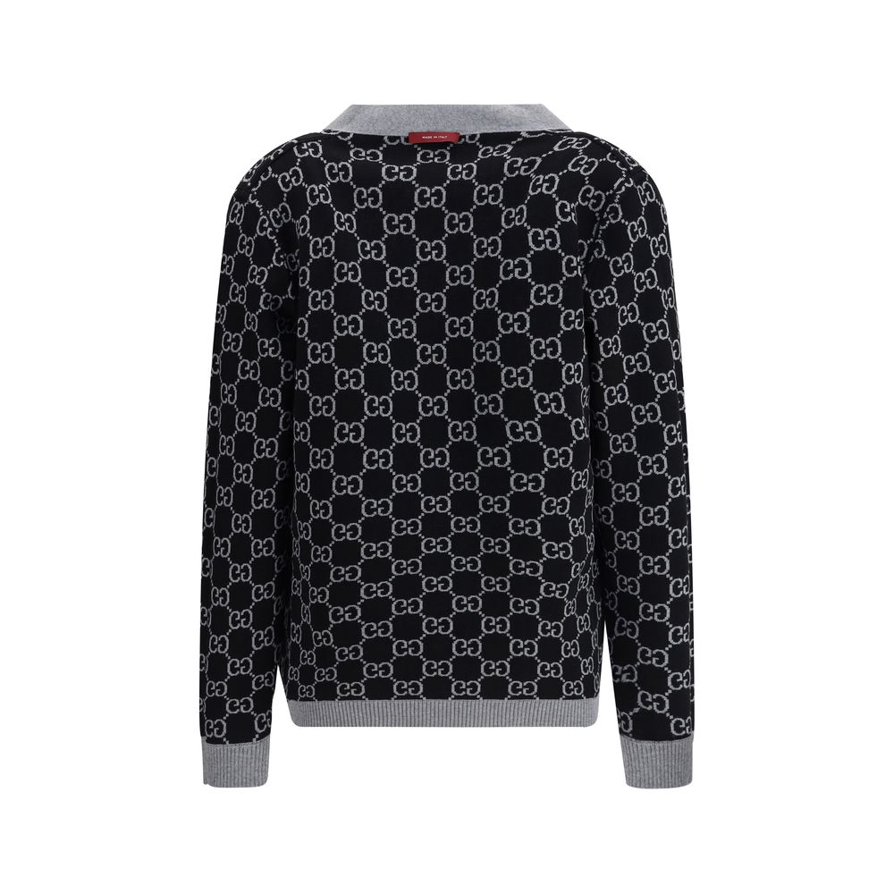 Gucci Long Sleeve V-Neck Cardigan Fine Wool with GG Tub