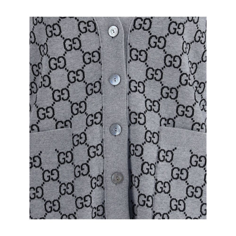 Gucci Long Sleeve V-Neck Cardigan Fine Wool with GG Tub