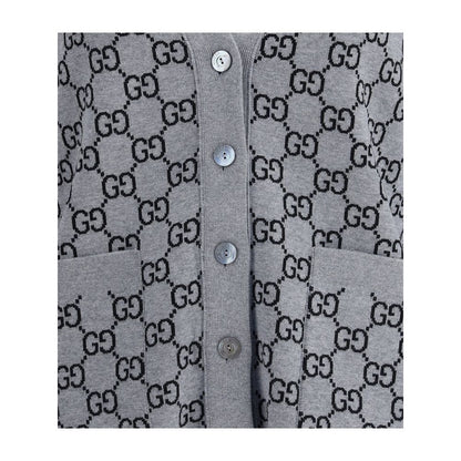 Gucci Long Sleeve V-Neck Cardigan Fine Wool with GG Tub