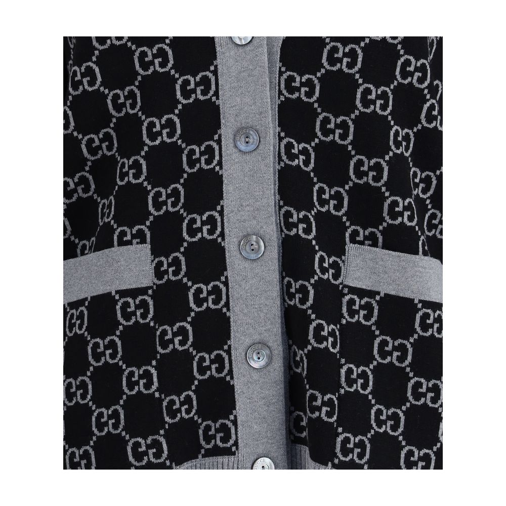 Gucci Long Sleeve V-Neck Cardigan Fine Wool with GG Tub