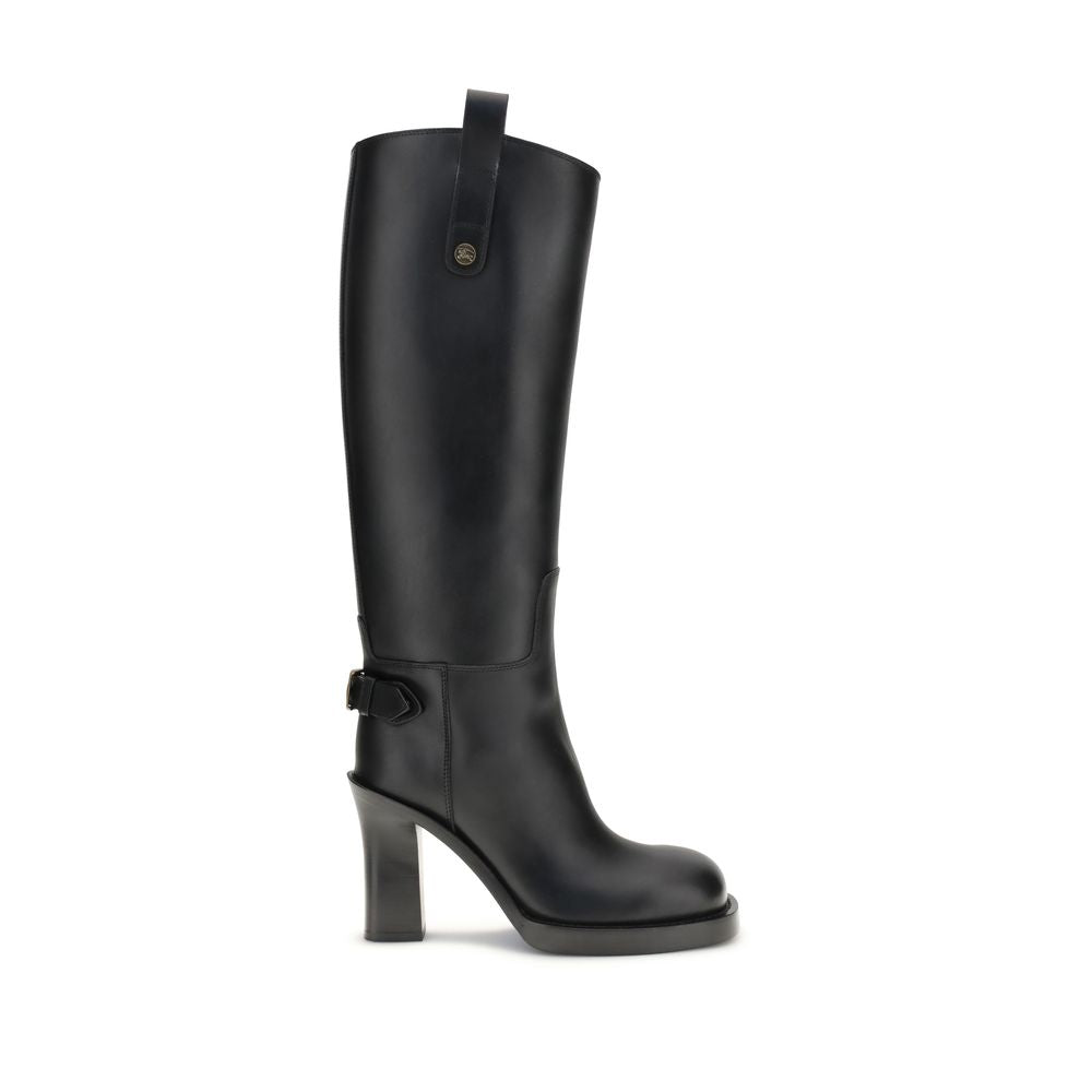 Burberry Black Leather Cavalier Heeled Boots