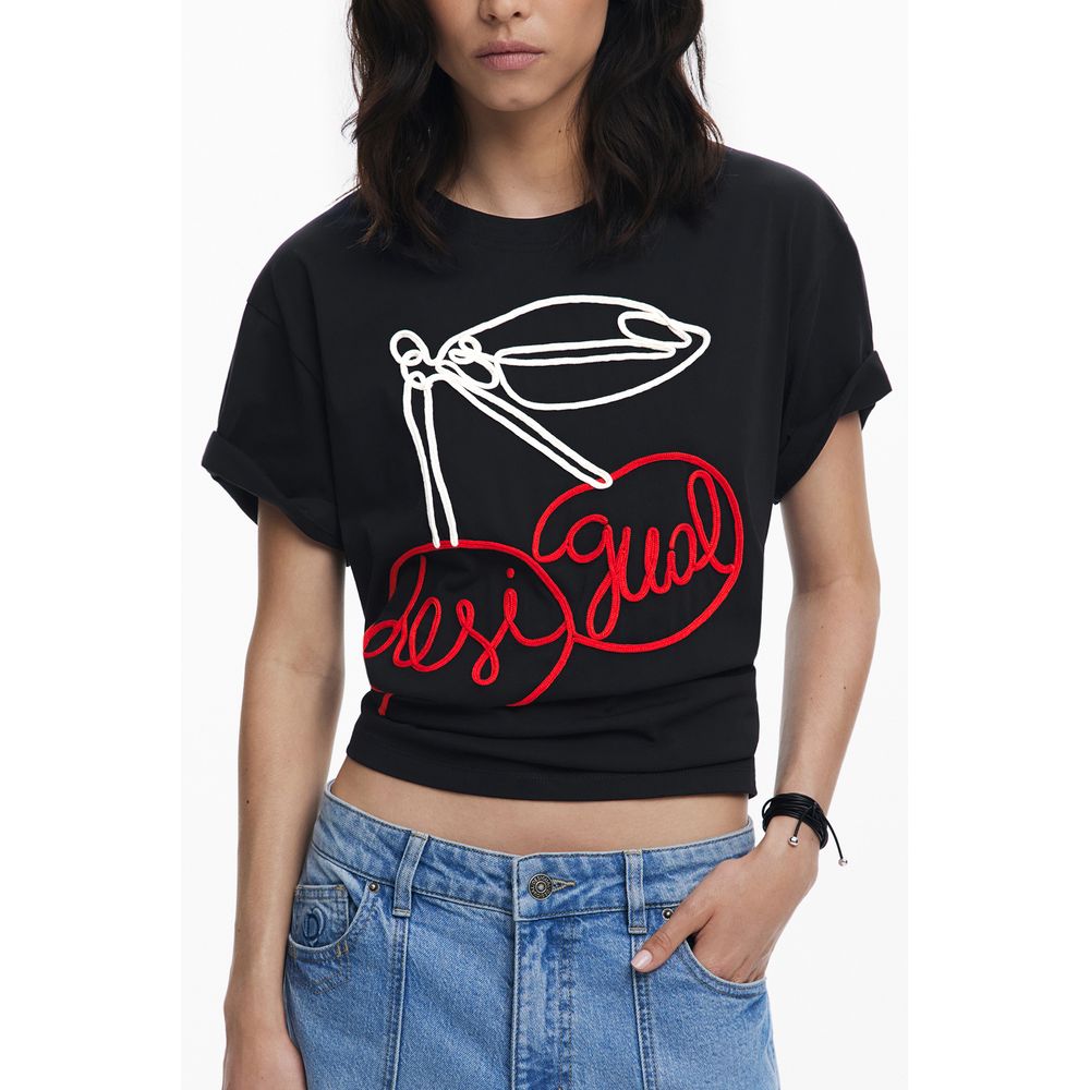 Desigual Black Cotton Women T-Shirt - Unleash Your Bold Side