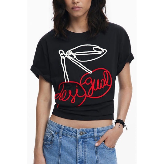 Desigual Black Cotton Women T-Shirt - Unleash Your Bold Side