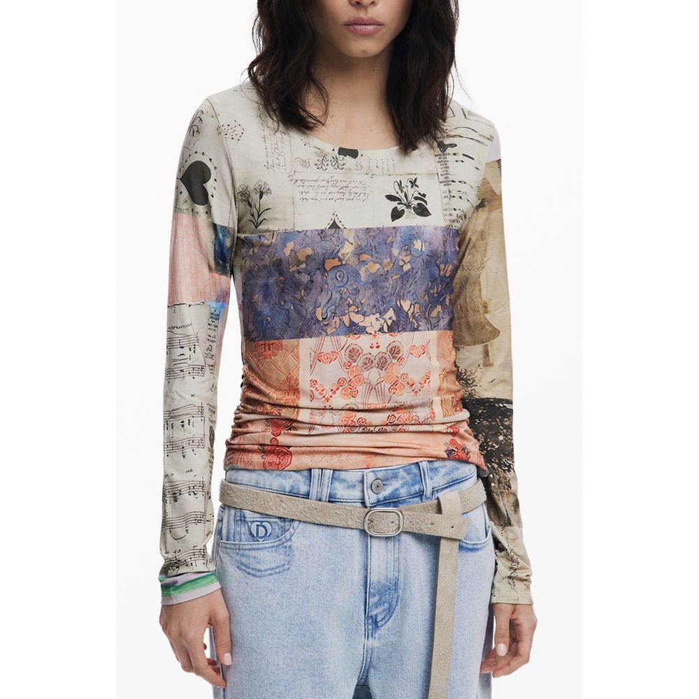 Desigual Beige Viscose Women T-Shirt - LIMBANI Long Sleeved Top