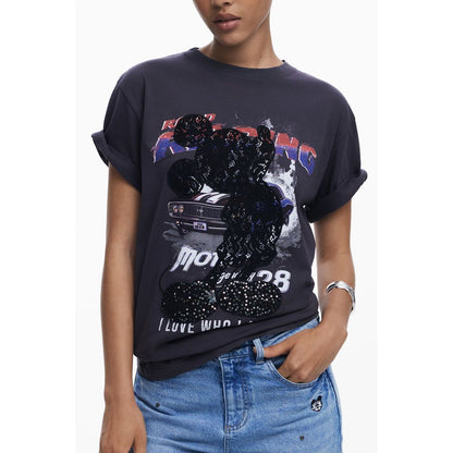 Desigual Black Cotton Women T-Shirt - Mickey Lace Tee