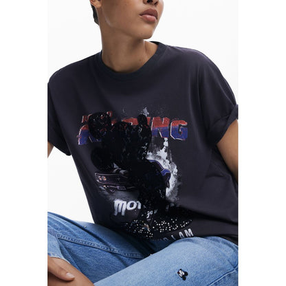 Desigual Black Cotton Women T-Shirt - Mickey Lace Tee