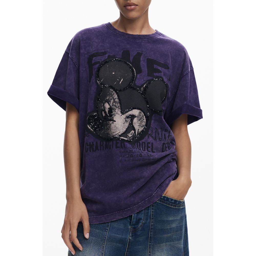 Desigual Purple Fugaz Mickey Cotton Women T-Shirt
