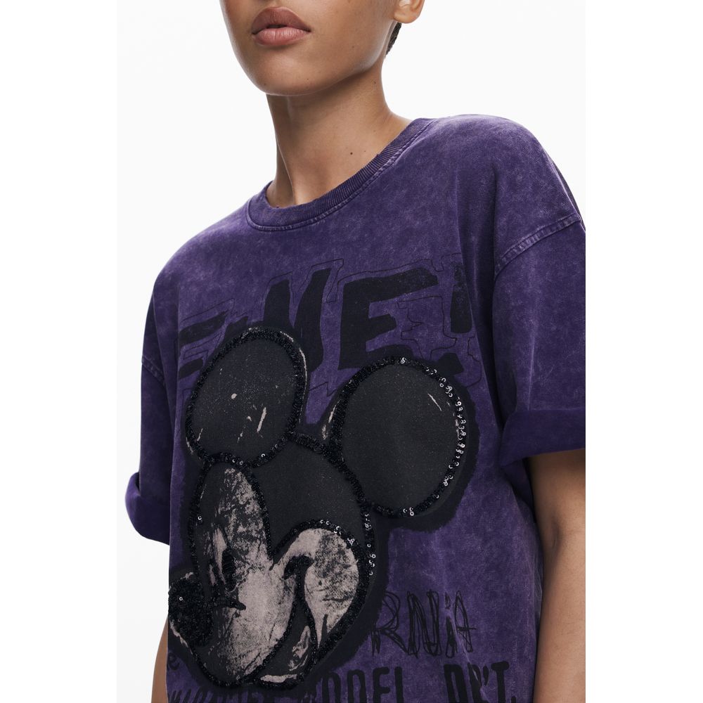Desigual Purple Fugaz Mickey Cotton Women T-Shirt