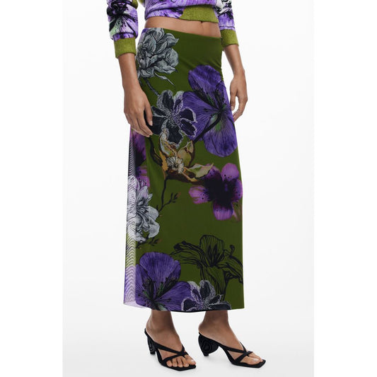 Desigual Enchanting Green Long Skirt