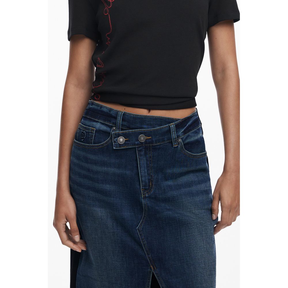 Desigual Blue Cotton Women Skirt - Longuette Jeans Skirt with Twisted Silhouette