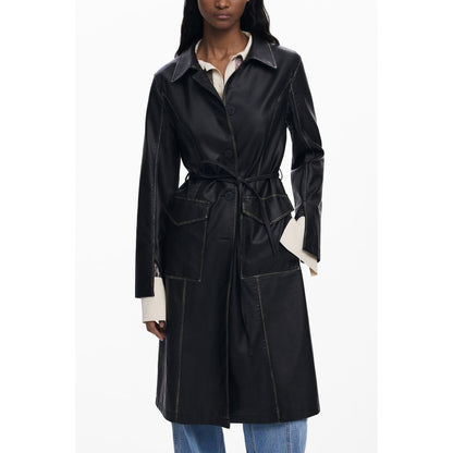 Desigual Black Faux Leather Trench Coat for Women