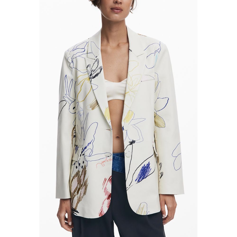 Desigual White Polyester Women Jacket - A Bold Statement Piece