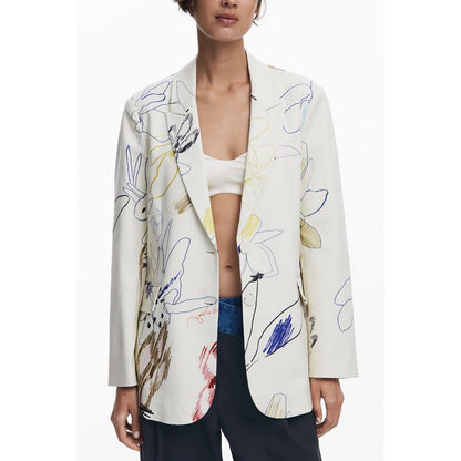 Desigual White Polyester Women Jacket - A Bold Statement Piece