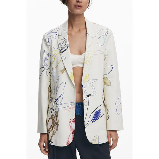 Desigual White Polyester Women Jacket - A Bold Statement Piece