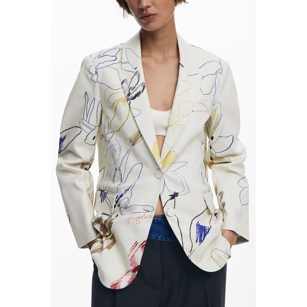 Desigual White Polyester Women Jacket - A Bold Statement Piece