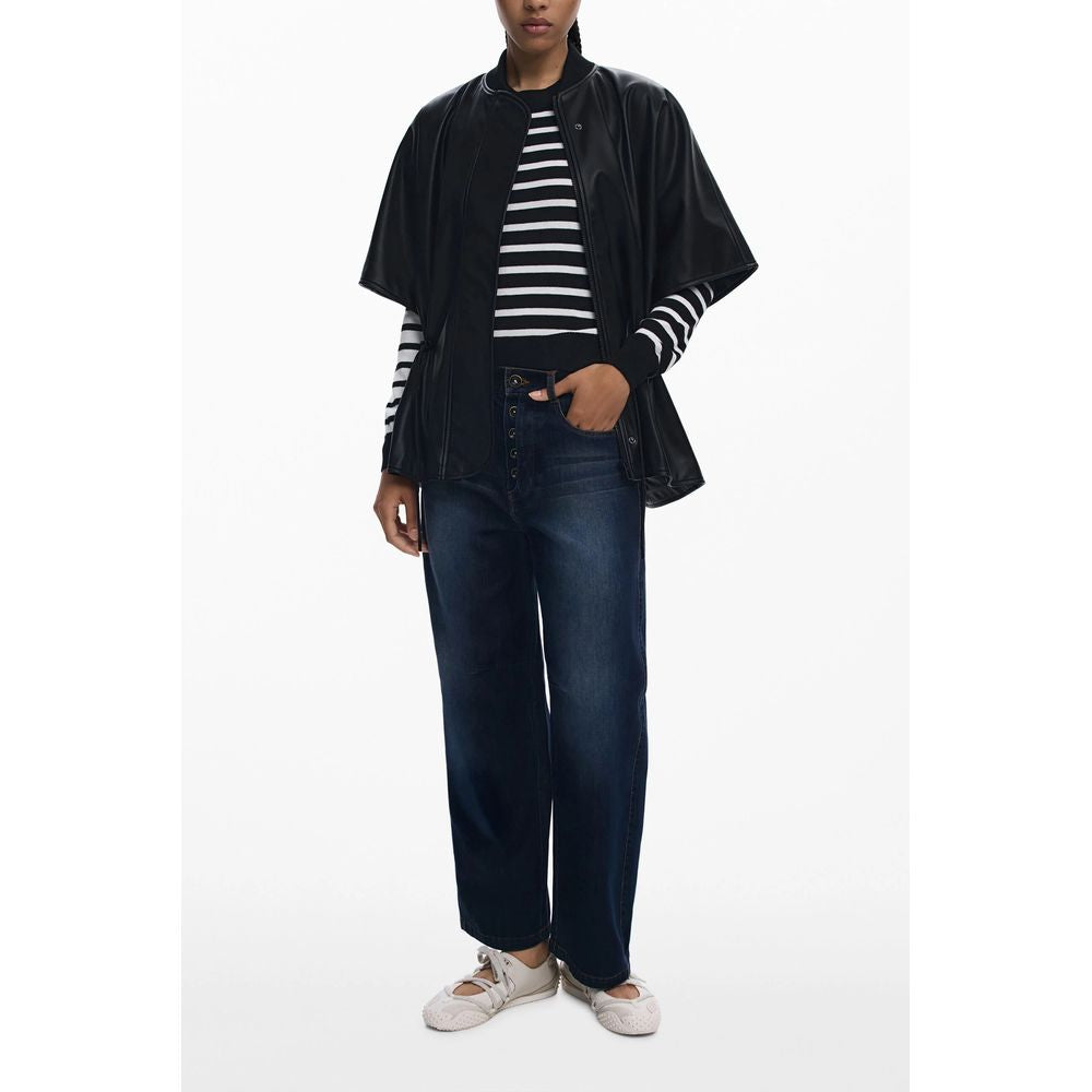 Desigual Black Short Sleeve Faux Leather Poncho for Women