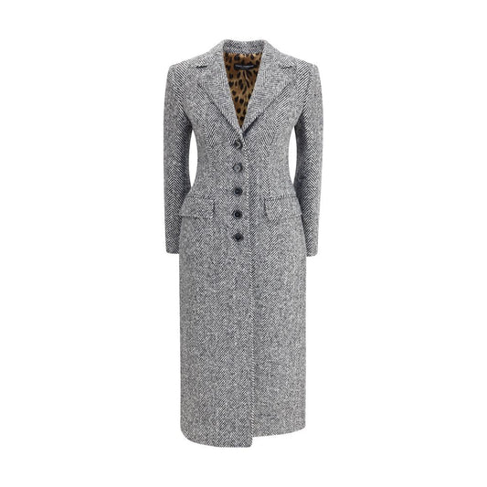 Dolce & Gabbana Single-breasted Grey Chevron Maxi Coat for Women