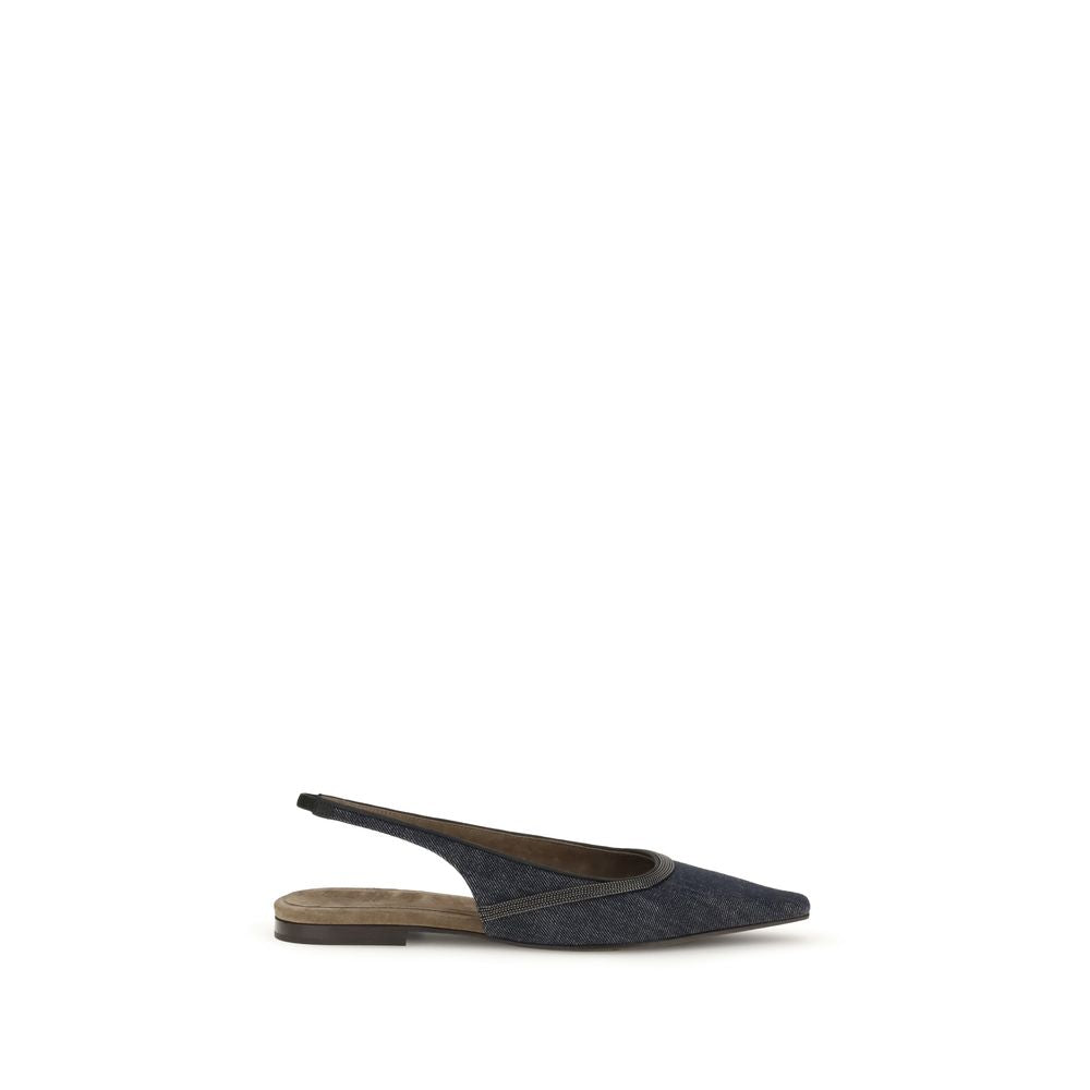 Brunello Cucinelli Denim Slingback Ballerinas