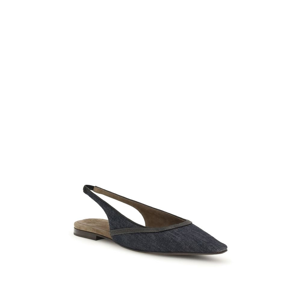 Brunello Cucinelli Denim Slingback Ballerinas