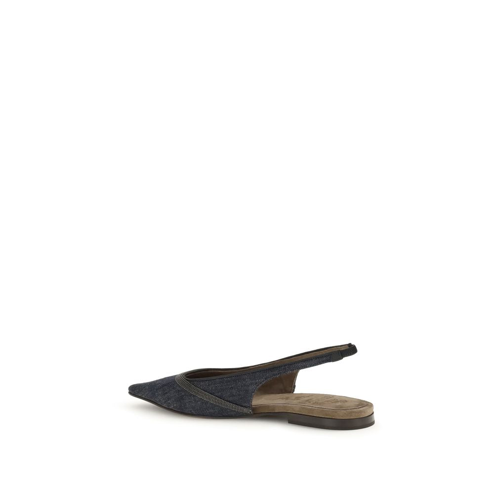 Brunello Cucinelli Denim Slingback Ballerinas