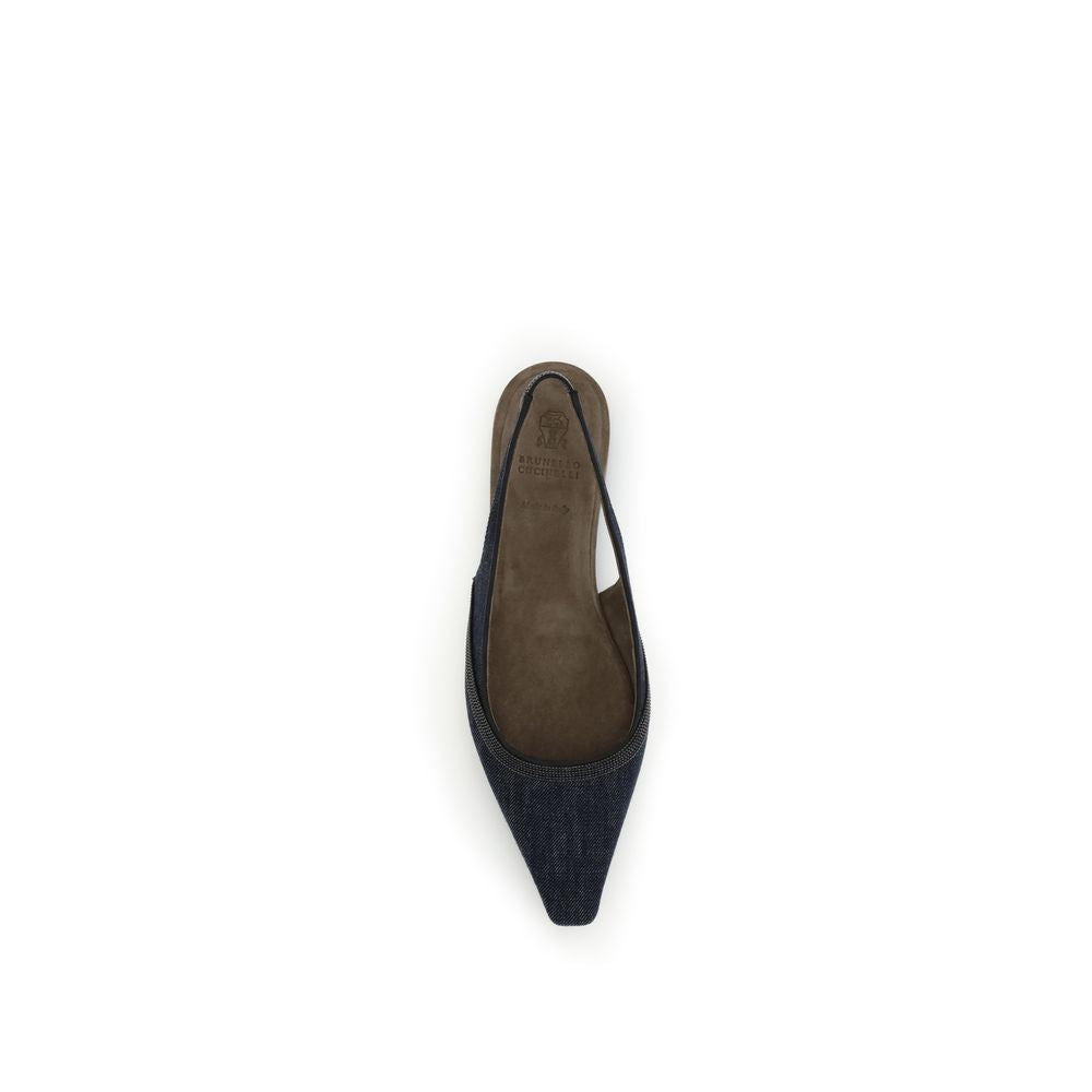 Brunello Cucinelli Denim Slingback Ballerinas