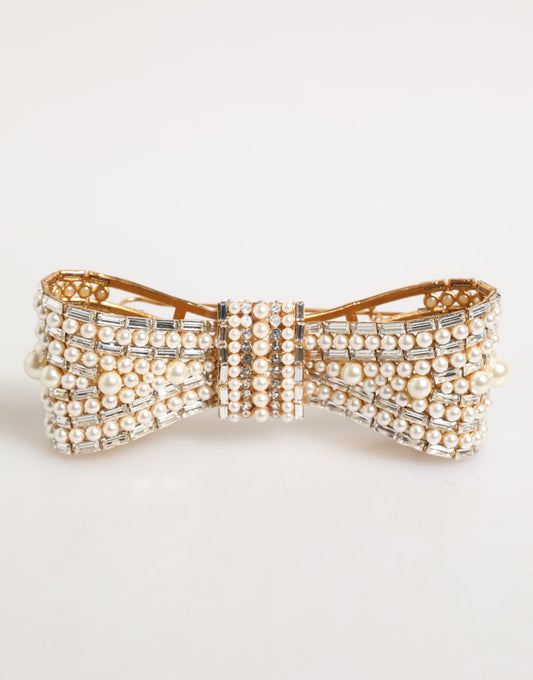 Dolce & Gabbana Gold Brass Glass Crystal Faux Pearl Embellished Brooch