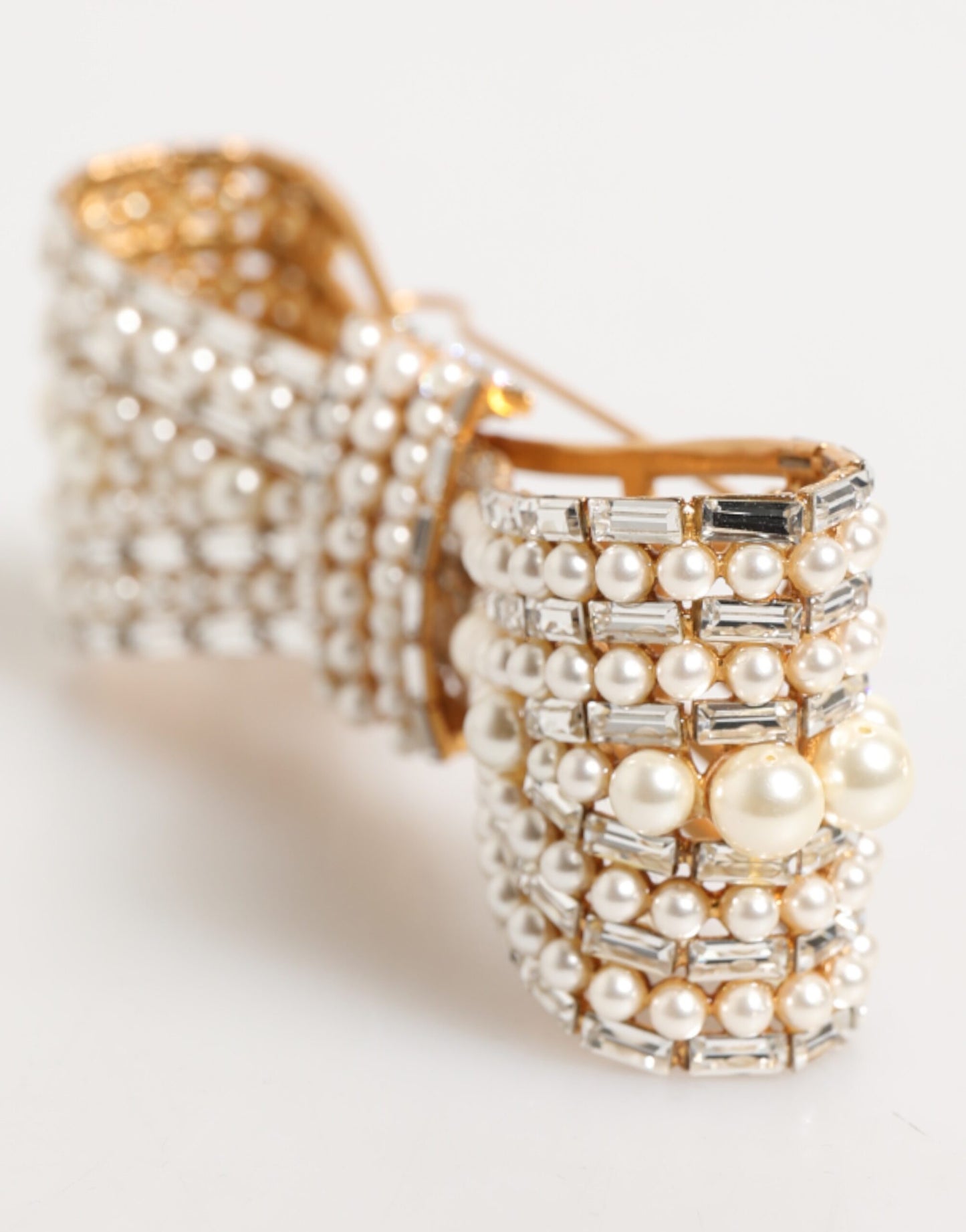 Dolce & Gabbana Gold Brass Glass Crystal Faux Pearl Embellished Brooch