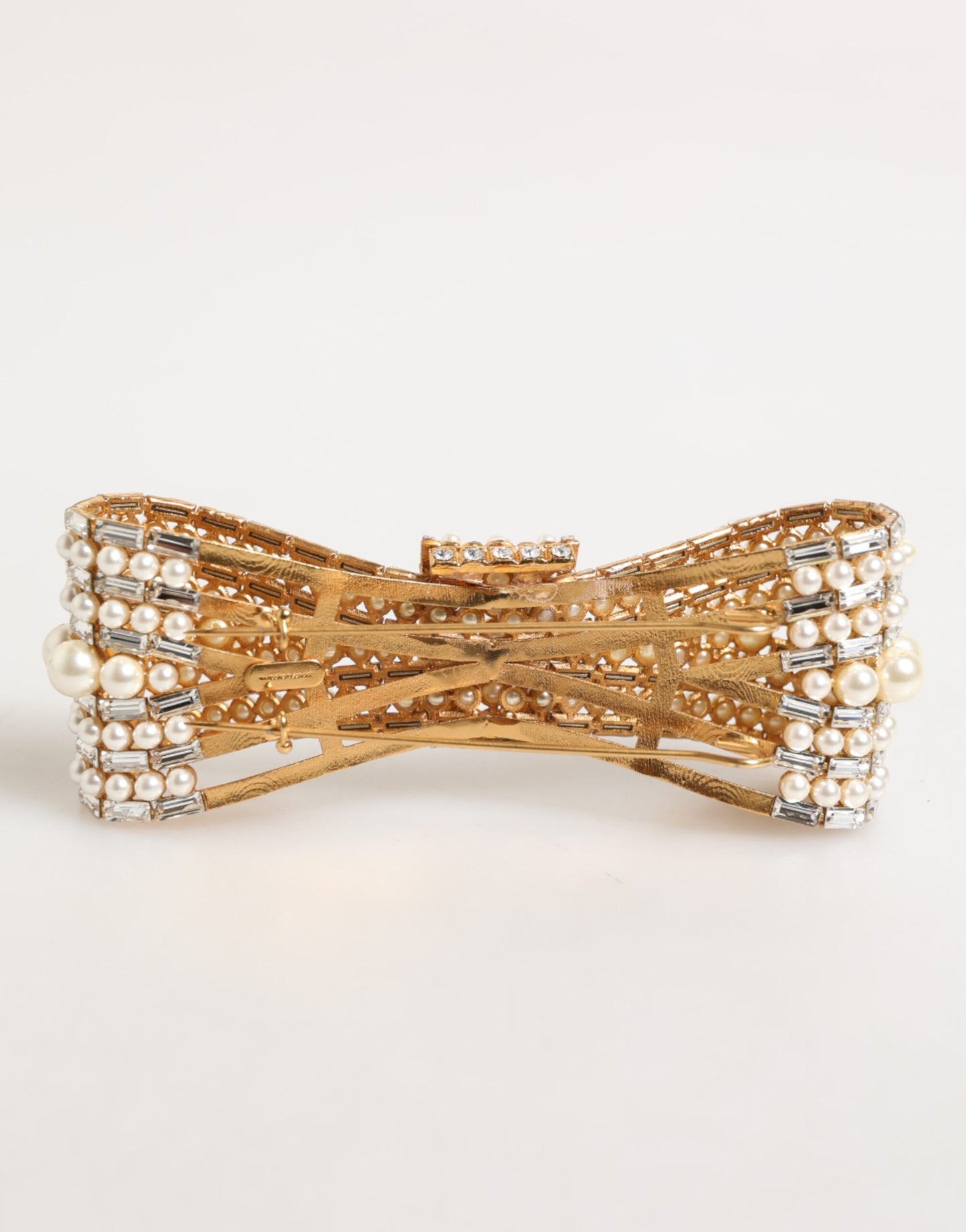 Dolce & Gabbana Gold Brass Glass Crystal Faux Pearl Embellished Brooch