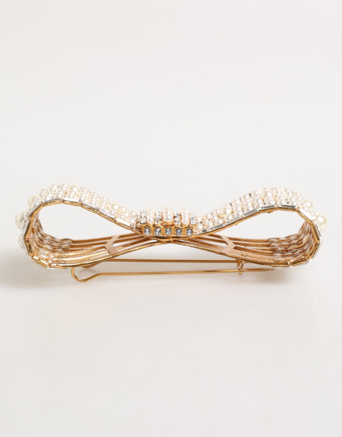 Dolce & Gabbana Gold Brass Glass Crystal Faux Pearl Embellished Brooch