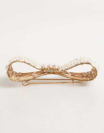 Dolce & Gabbana Gold Brass Glass Crystal Faux Pearl Embellished Brooch