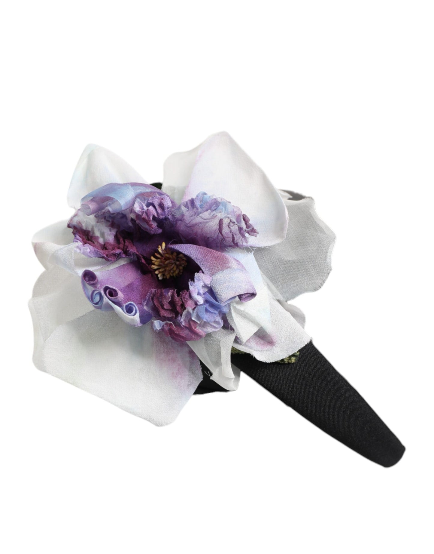 Dolce & Gabbana Black Green Silk Purple White Floral Appliqué Headband