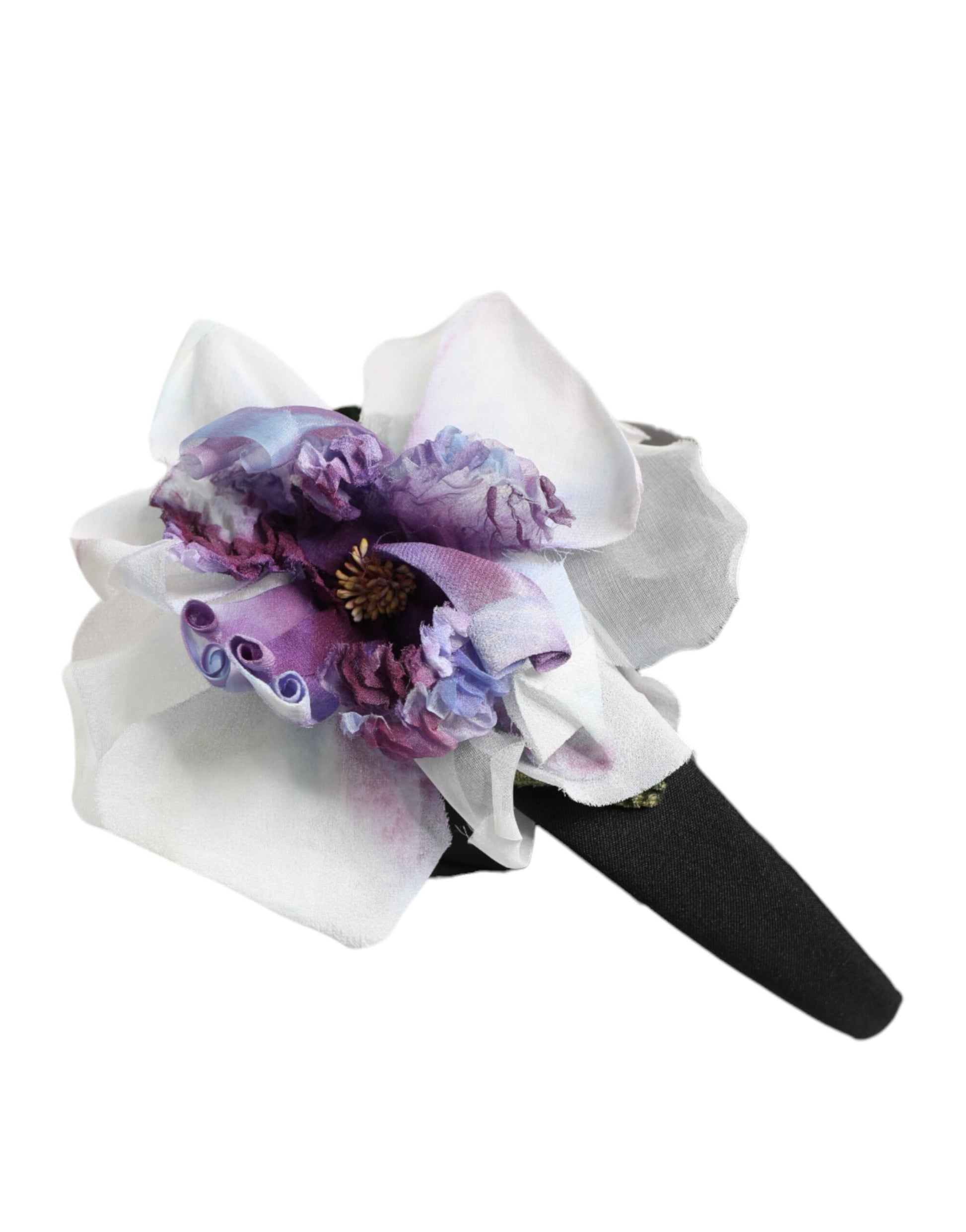 Dolce & Gabbana Black Green Silk Purple White Floral Appliqué Headband