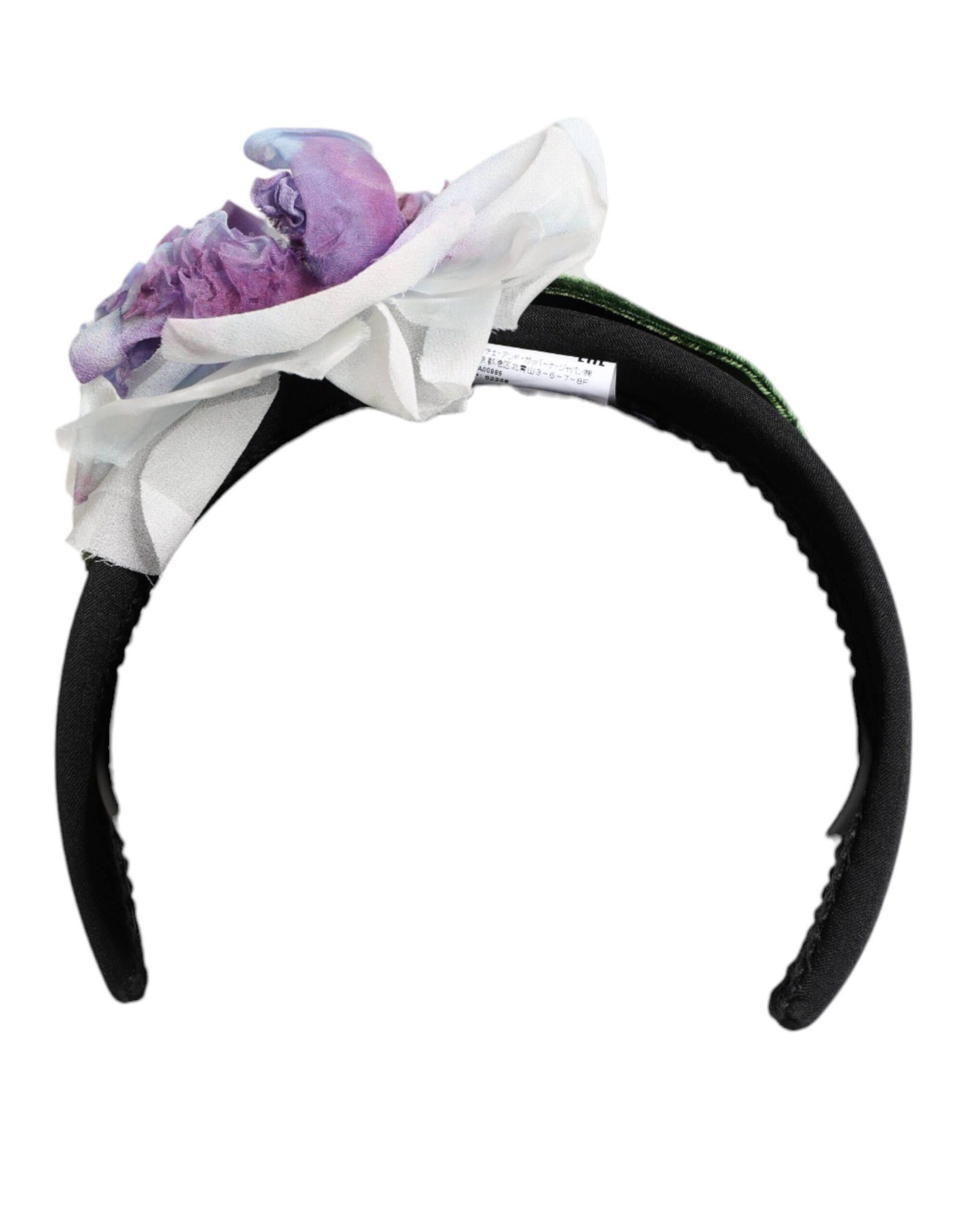 Dolce & Gabbana Black Green Silk Purple White Floral Appliqué Headband