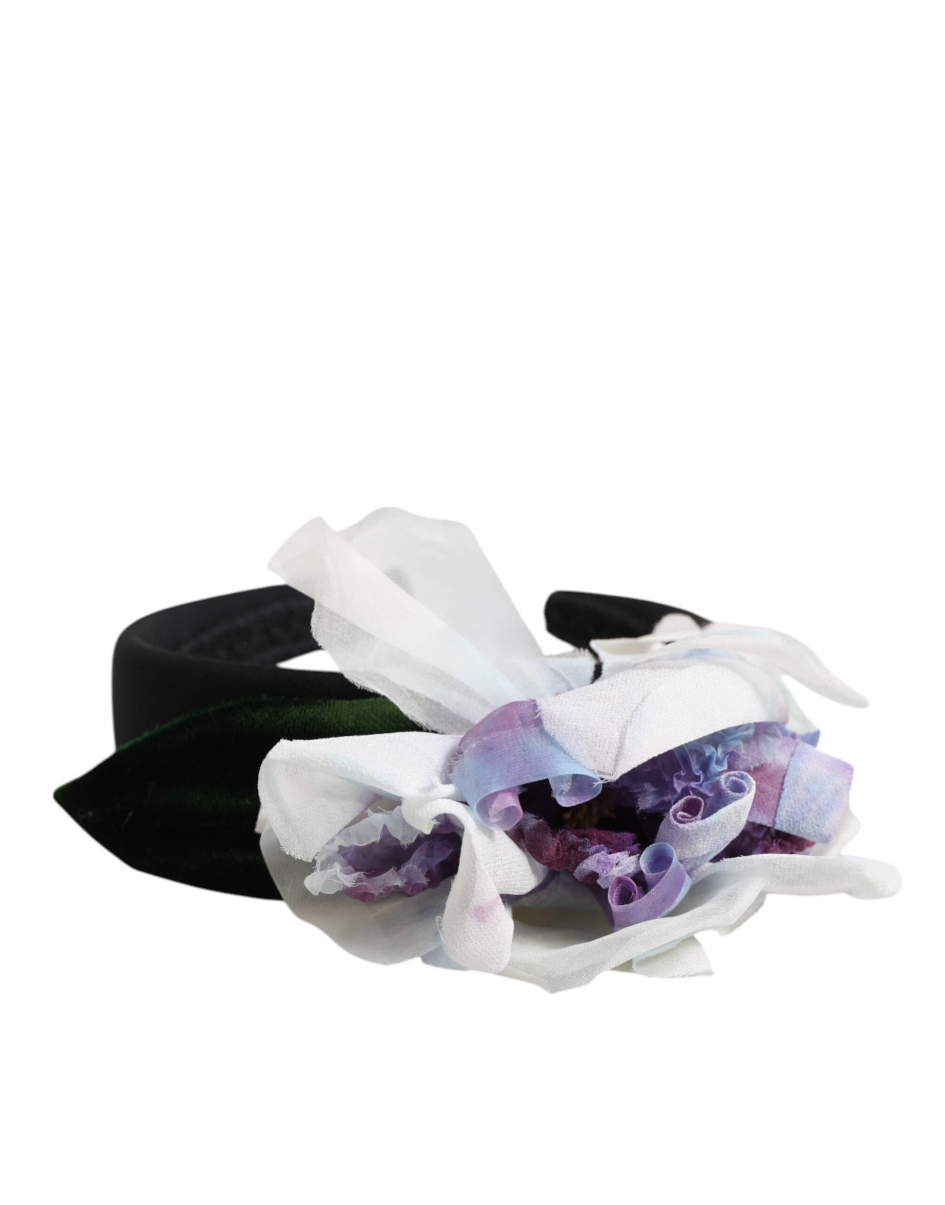Dolce & Gabbana Black Green Silk Purple White Floral Appliqué Headband