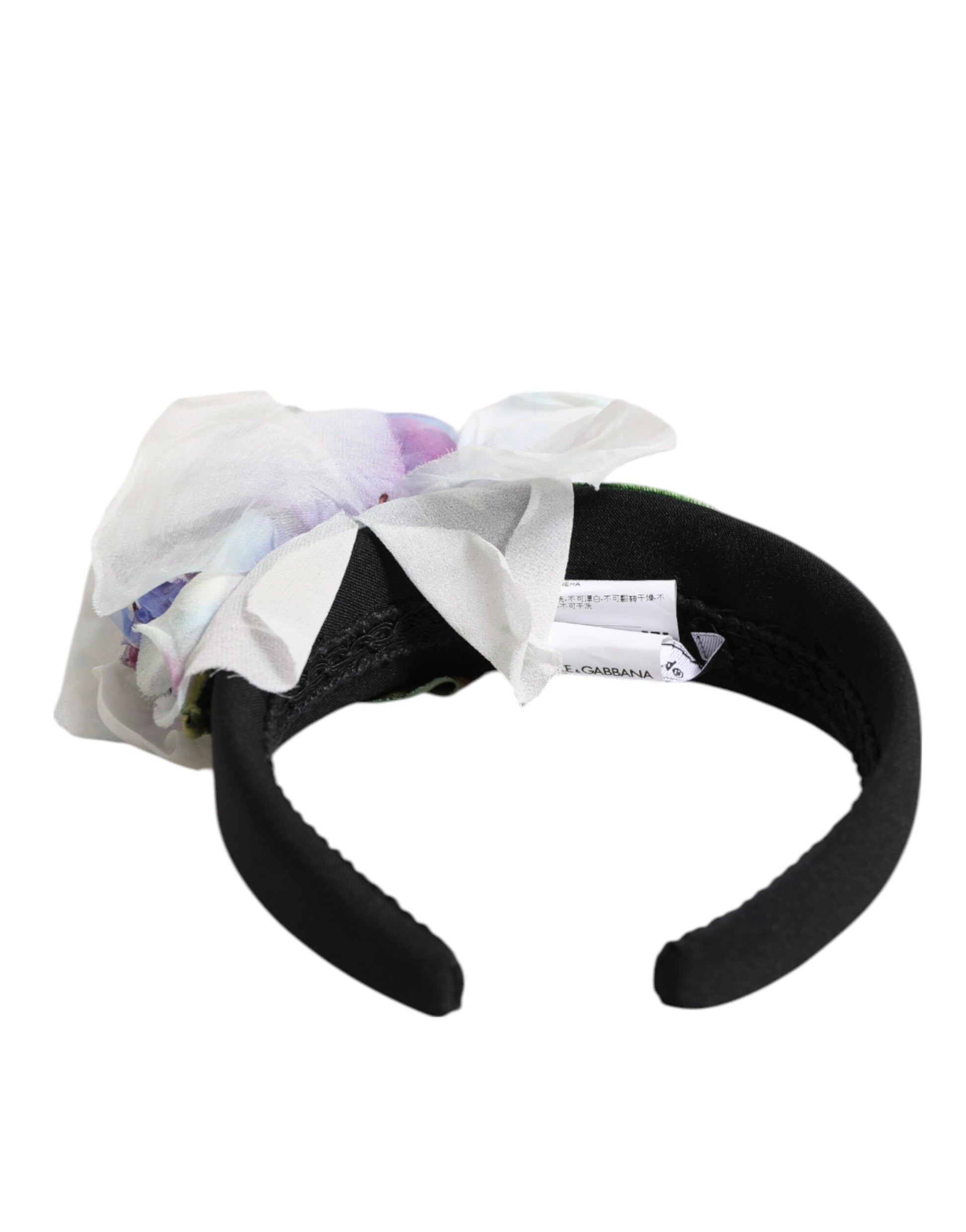 Dolce & Gabbana Black Green Silk Purple White Floral Appliqué Headband