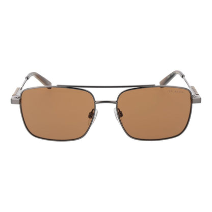 Ted Baker Men’s Sunglasses – Silver Rectangle Frame, Brown Lenses