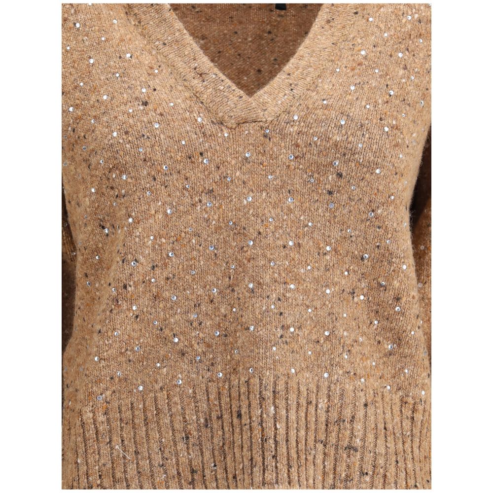 PINKO V-neck Sweater with Rhinestones