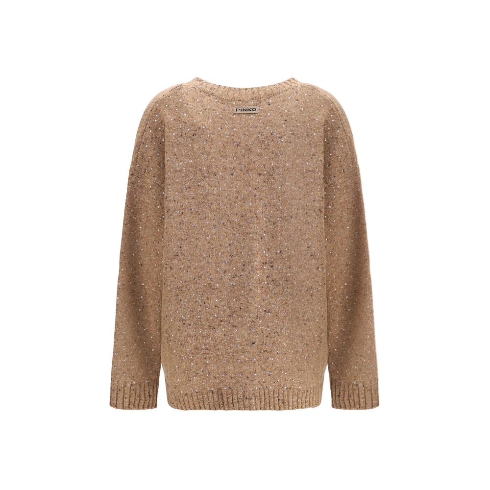 PINKO Bouclé Fabric Cardigan with Rhinestones