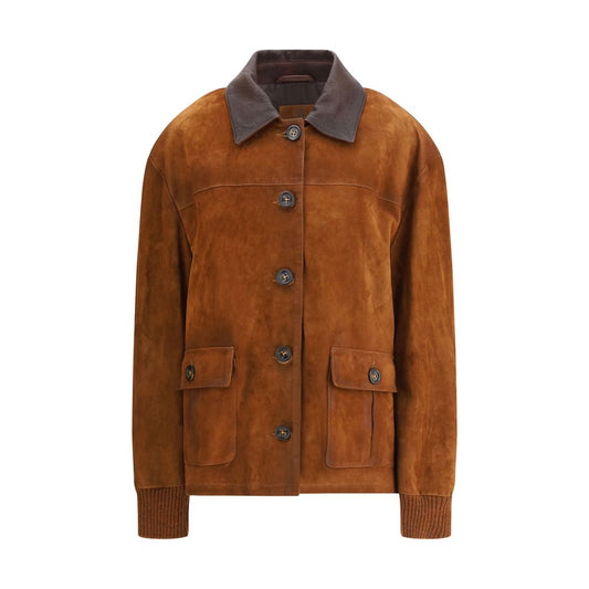 Valstarino Oversized Brown Suede Button Up Jacket for Women